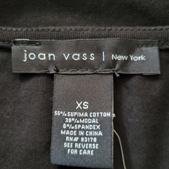 🌟 NWT JOAN VASS New York Black Extended Cap Sleeve Top XS Modal Cotton Spandex - Picture 2 of 4